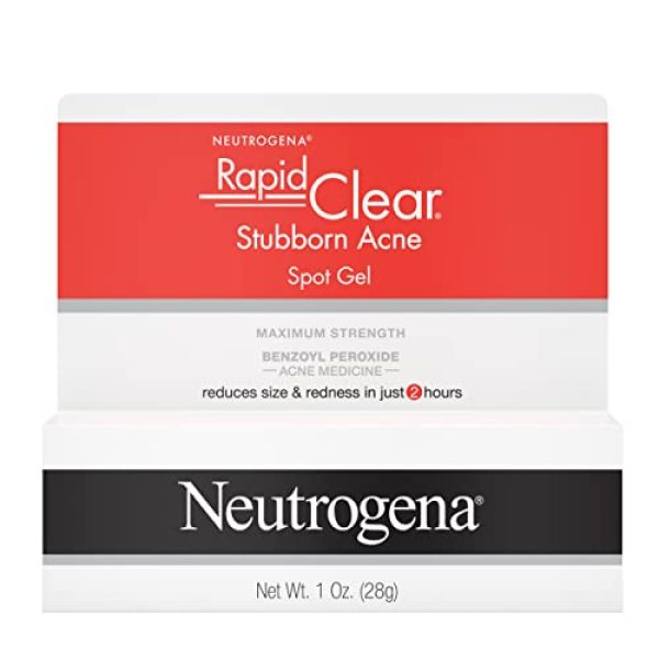 Neutrogena Rapid Clear Stubborn Acne Spot Treatment Gel with Maximum Strength 10% Benzoyl Peroxide Acne Treatment Medication, Pimple Cream for Acne Prone Skin Care, 1 oz