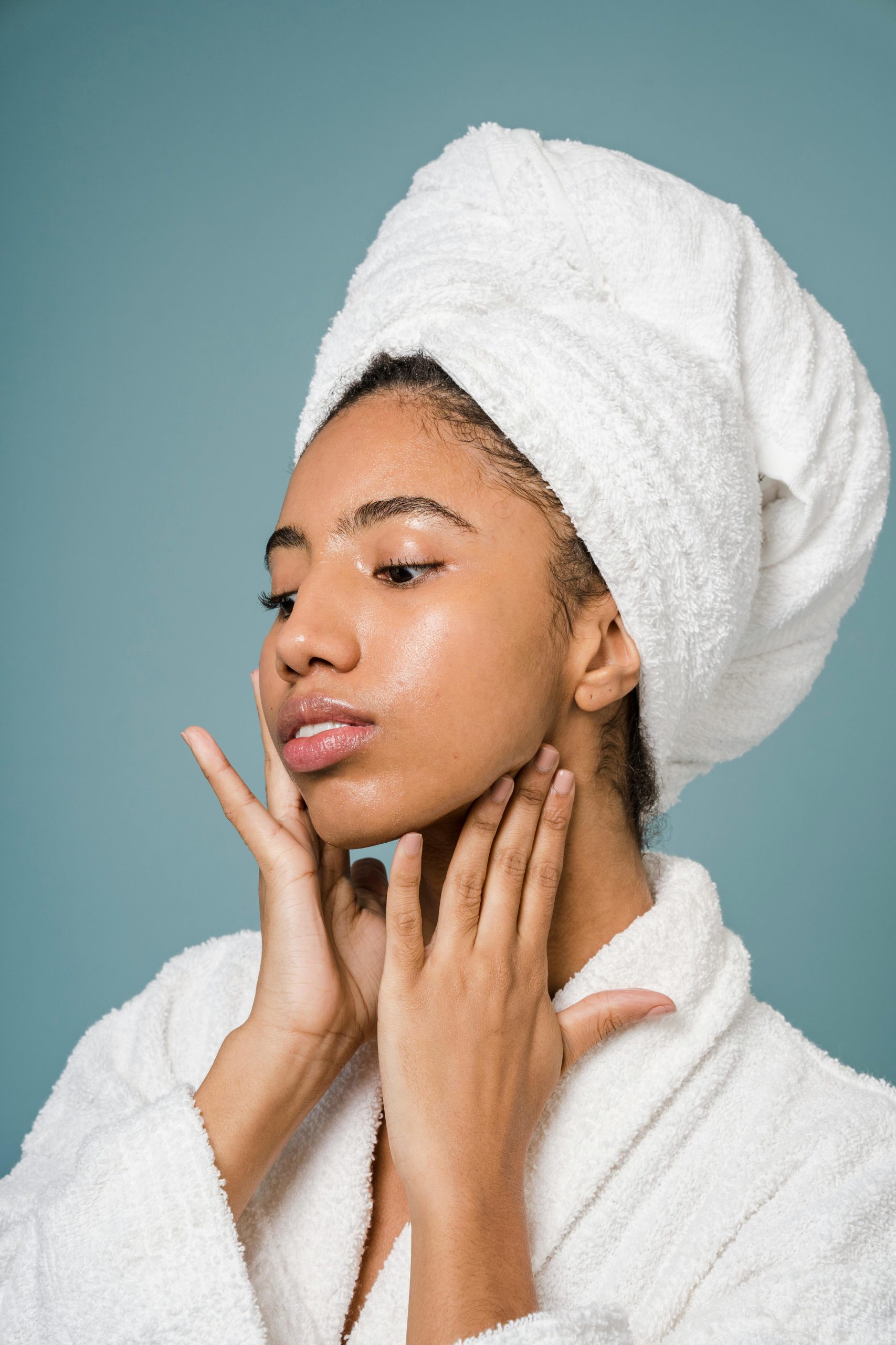 Photo by Sora Shimazaki: https://www.pexels.com/photo/calm-african-american-female-in-bathrobe-touching-face-against-blue-background-5938539/